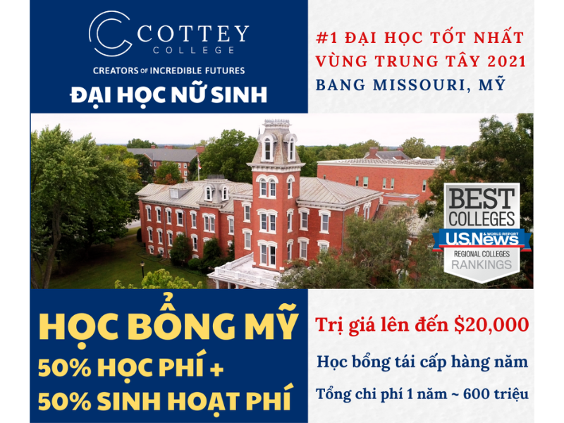 Học bổng lên đến 50 từ Cottey College  Trường Đại học nữ sinh Top 1 vùng Trung Tây Mỹ